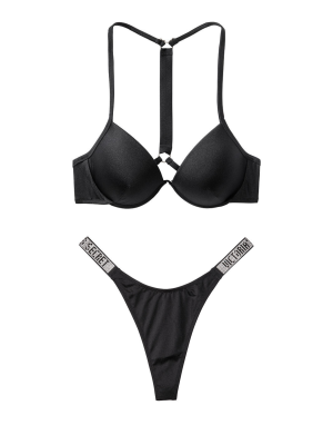 Купальник Виктория Сикрет c пушап черного цвета Back Shine Strap & Thong panty 