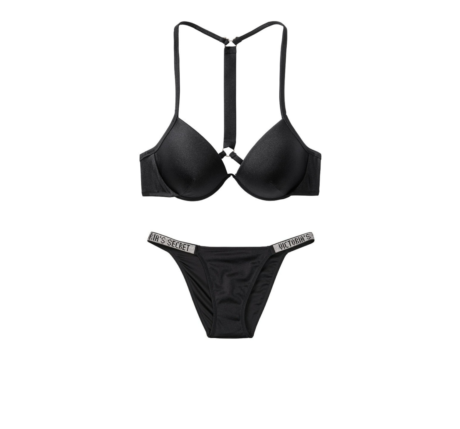 Купальник Виктория Сикрет c пушап черного цвета Shine Strap & Bikini panty 