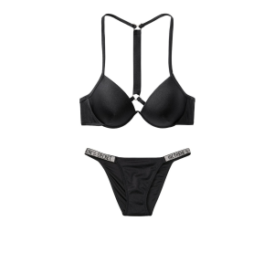 Купальник Виктория Сикрет c пушап черного цвета Shine Strap & Bikini panty 