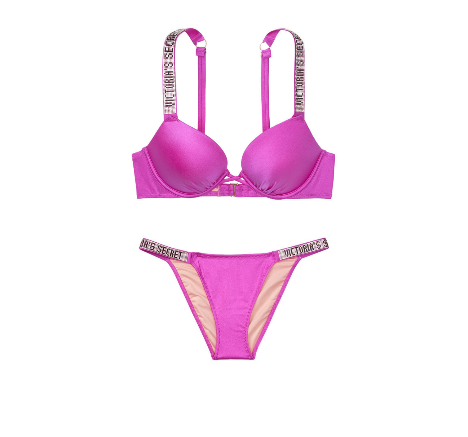 Купальник Вікторія Сікрет з подвійним пушапом Shine Strap SWIM Bikini panty Fuchsia
