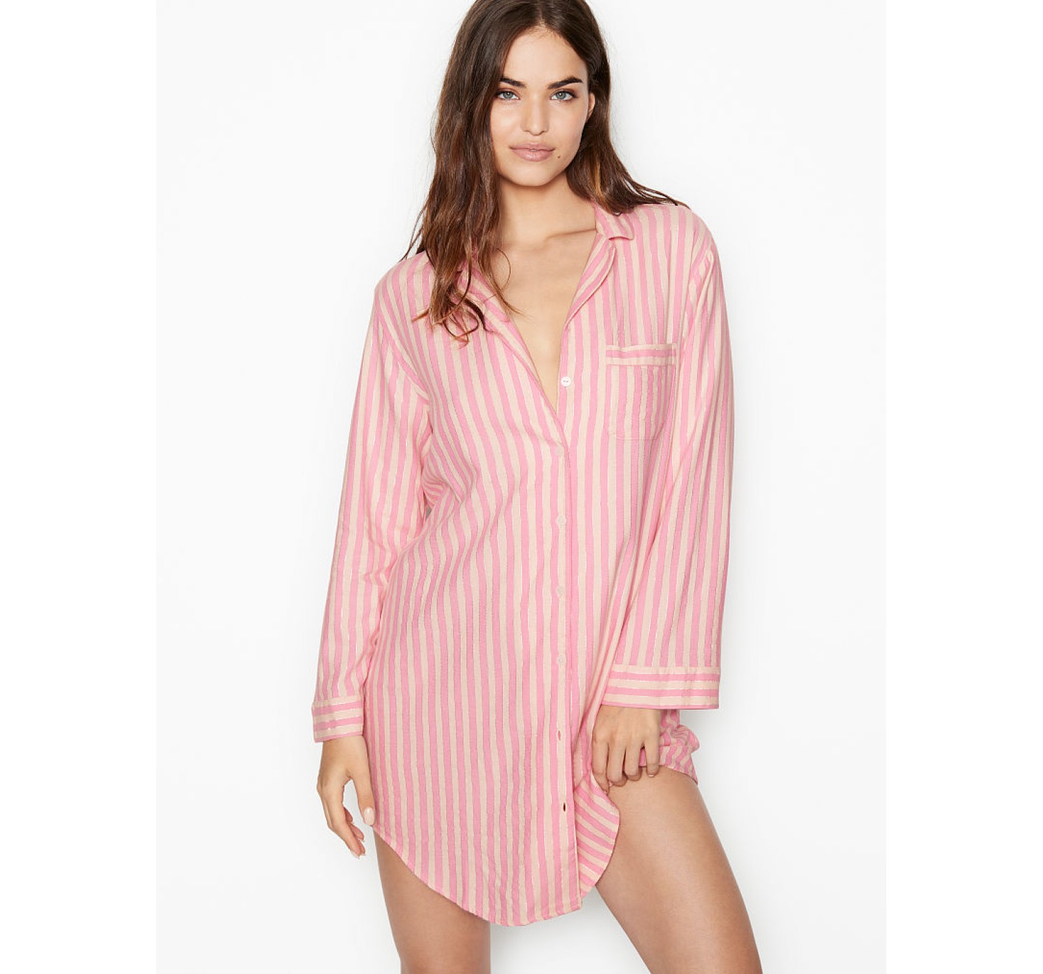 Нічна сорочка Victoria's Secret Cotton Flannel Sleepshirt Pink Stripe