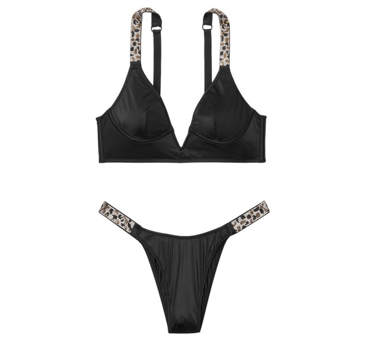 Комплект белья Victoria’s Secret Jeweled Shine Strap Black Leopard