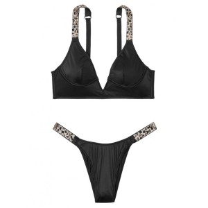 Комплект белья Victoria’s Secret Jeweled Shine Strap Black Leopard