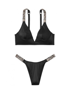 Комплект белья Victoria’s Secret Jeweled Shine Strap Black Leopard