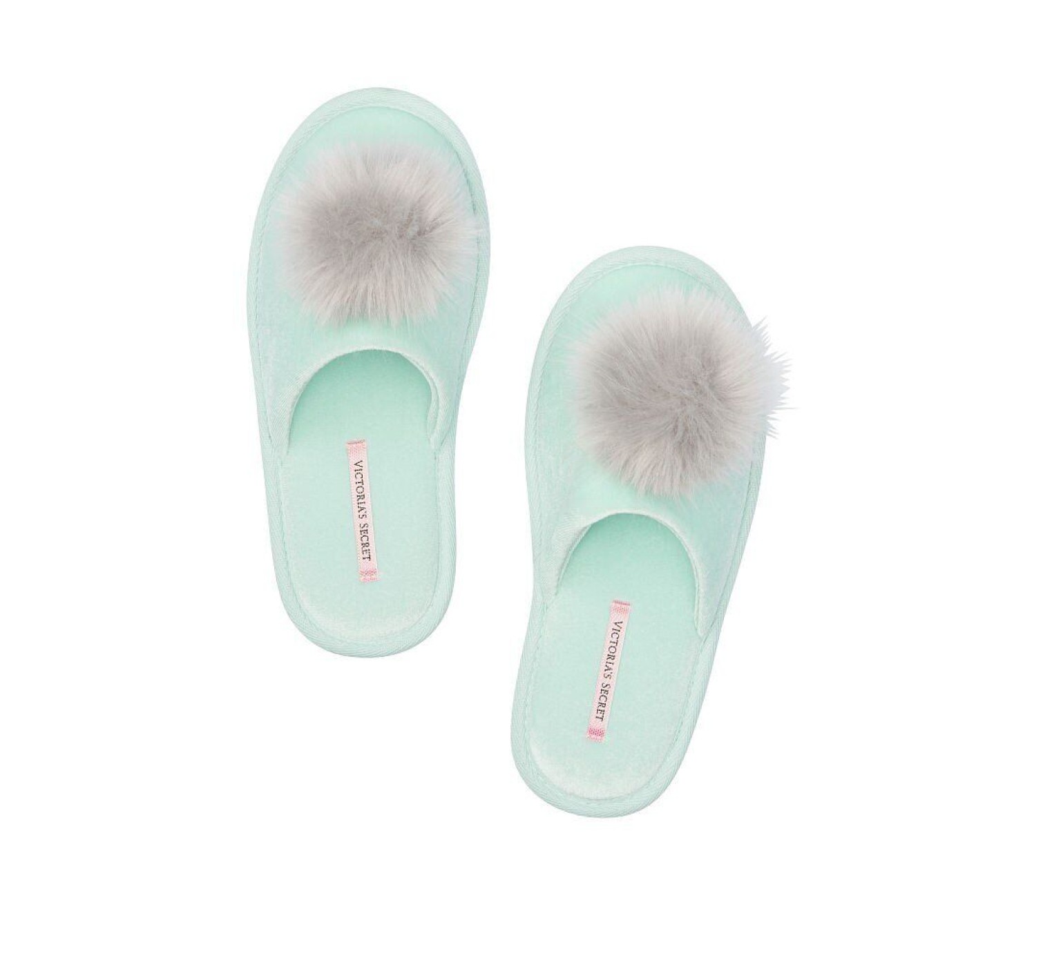 Домашние тапочки Victoria’s Secret Slippers mint pom-pom