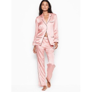 Пижама розовая Victoria’s Secret Silk Long PJ Set Angel Pink