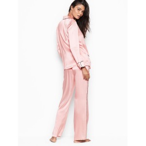 Пижама розовая Victoria’s Secret Silk Long PJ Set Angel Pink