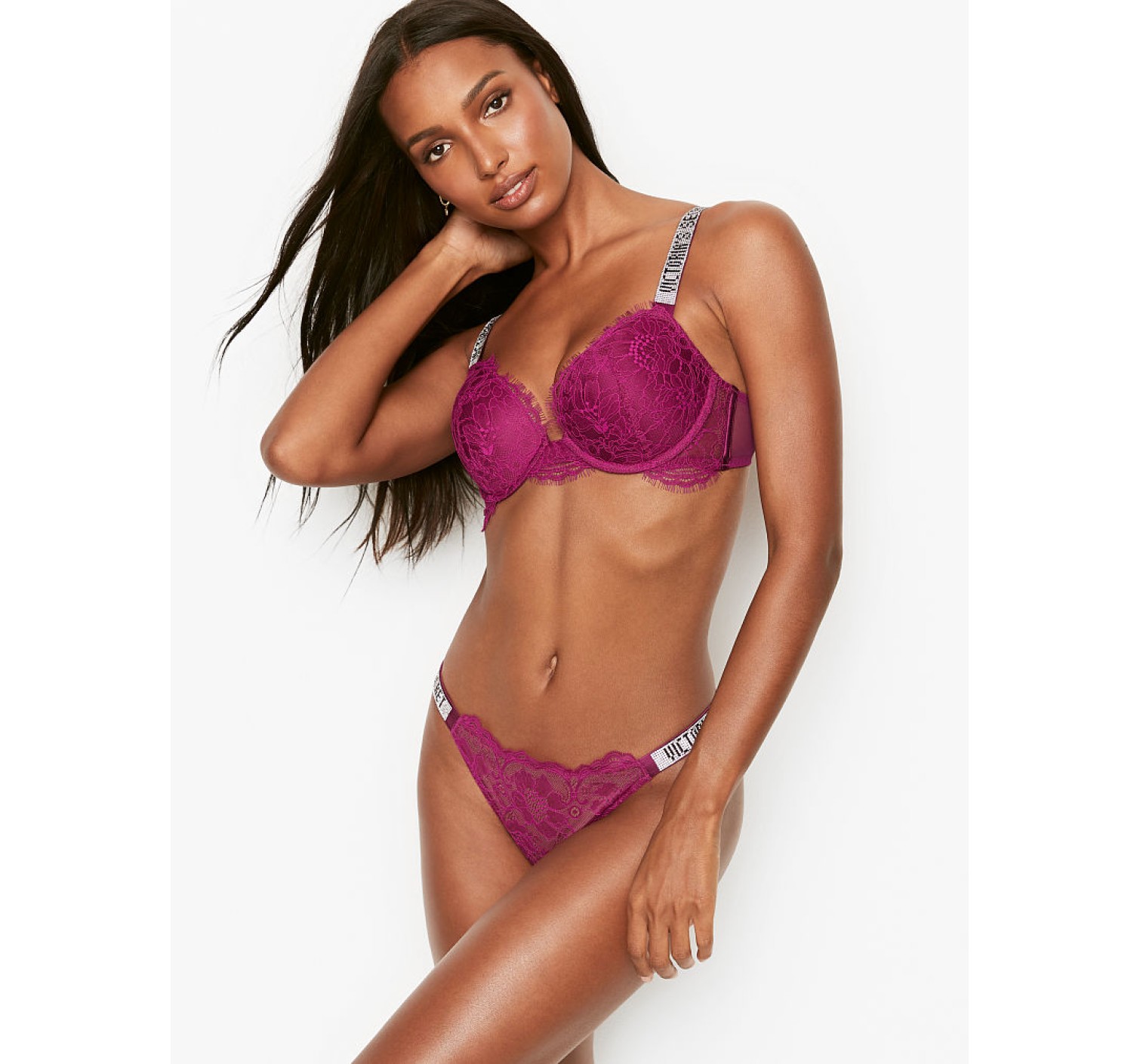 Трусики VS Very Sexy Shine Strap Fuchsia Lace Thong panty