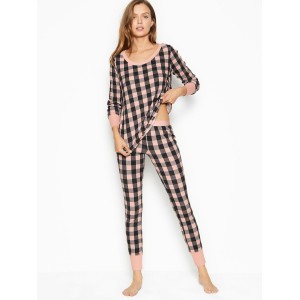 Пижама Victoria’s Secret Thermal Long PJ Set Light Pink Buffalo Check Plaid