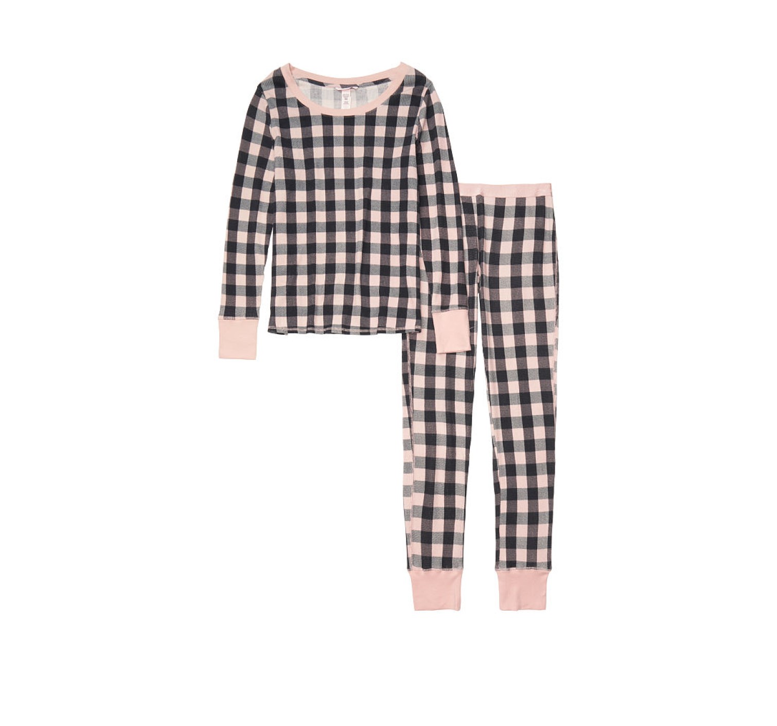 Пижама Victoria’s Secret Thermal Long PJ Set Light Pink Buffalo Check Plaid