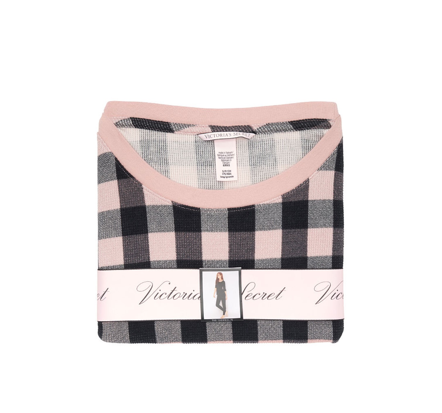 Пижама Victoria’s Secret Thermal Long PJ Set Light Pink Buffalo Check Plaid