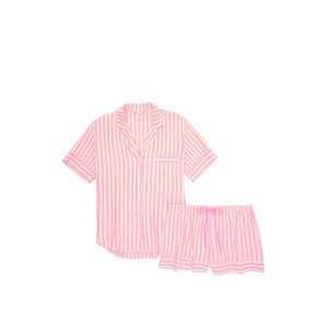 Піжама Victoria's Secret Shimmer Flannel Short PJ Set Pink Stripe