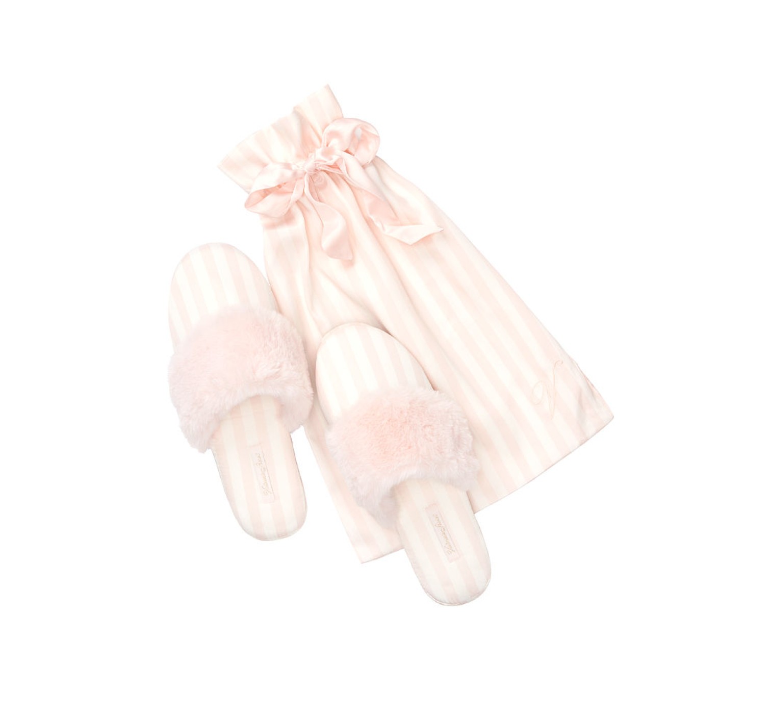 Домашние тапочки VS Signature Satin Slipper White/Pink Casual Stripe