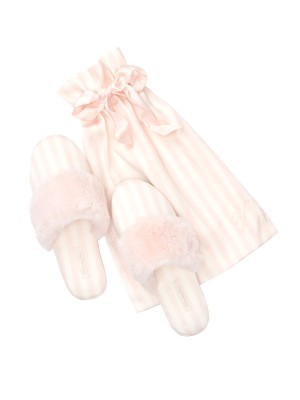 Домашние тапочки VS Signature Satin Slipper White/Pink Casual Stripe