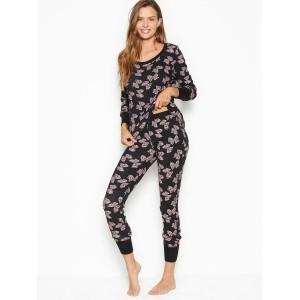 Пижама Victoria’s Secret Thermal Long PJ Set Pink/Black Bows