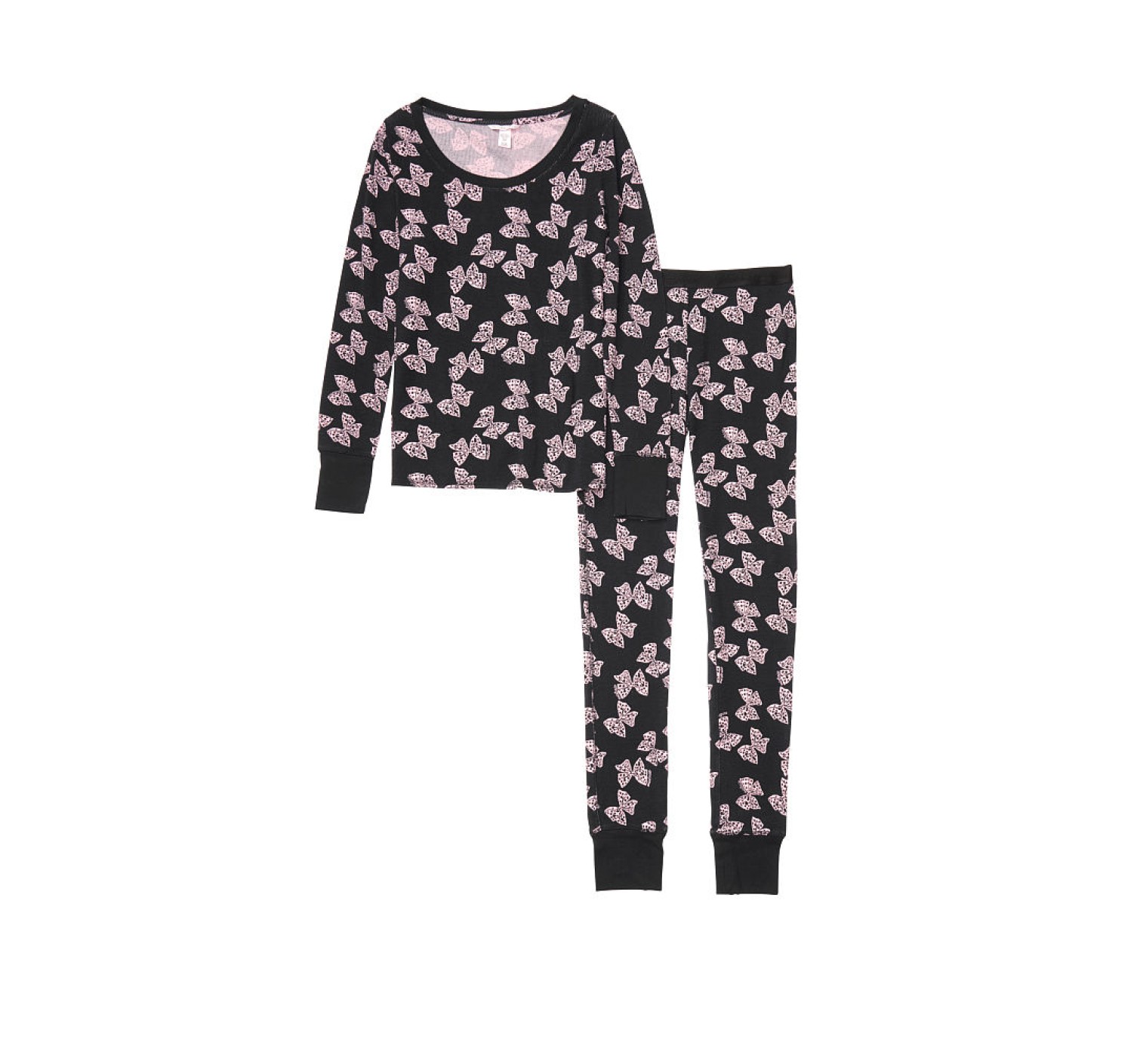 Пижама Victoria’s Secret Thermal Long PJ Set Pink/Black Bows