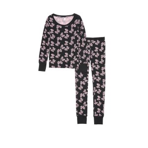 Пижама Victoria’s Secret Thermal Long PJ Set Pink/Black Bows