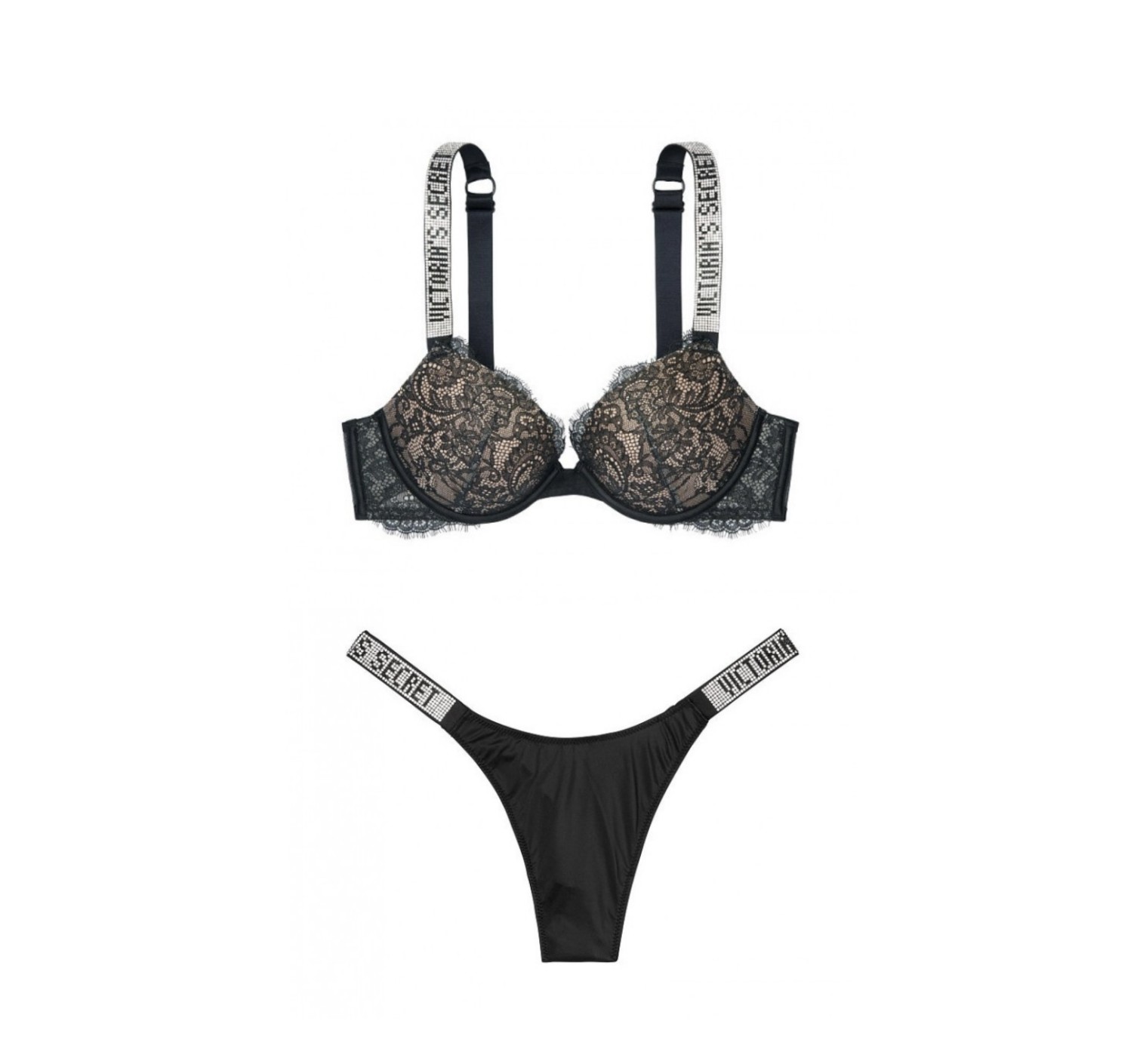 Комплект белья Victoria's Secret Very Sexy Shine Strap Black Lace push-up bra