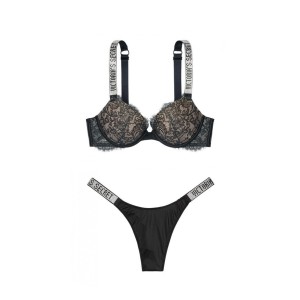 Комплект белья Victoria's Secret Very Sexy Shine Strap Black Lace push-up bra