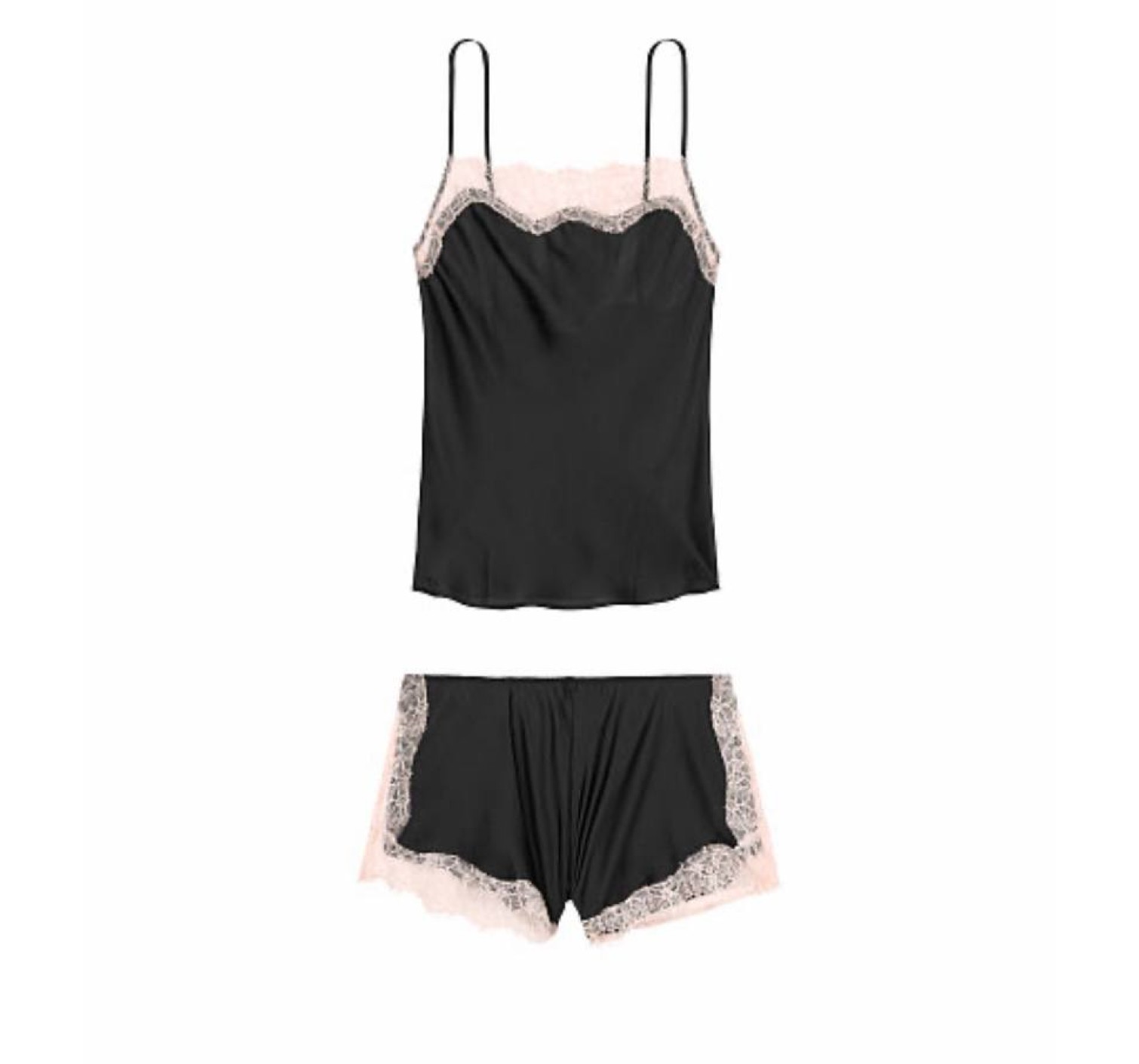Сатинова піжама Victoria's Secret Satin black Lace Cami PJ Set