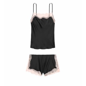 Сатинова піжама Victoria's Secret Satin black Lace Cami PJ Set