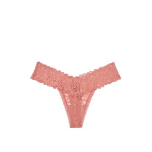 Трусики Victoria's Secretу The Lacie Lace-up Thong Panty Vintage Rose