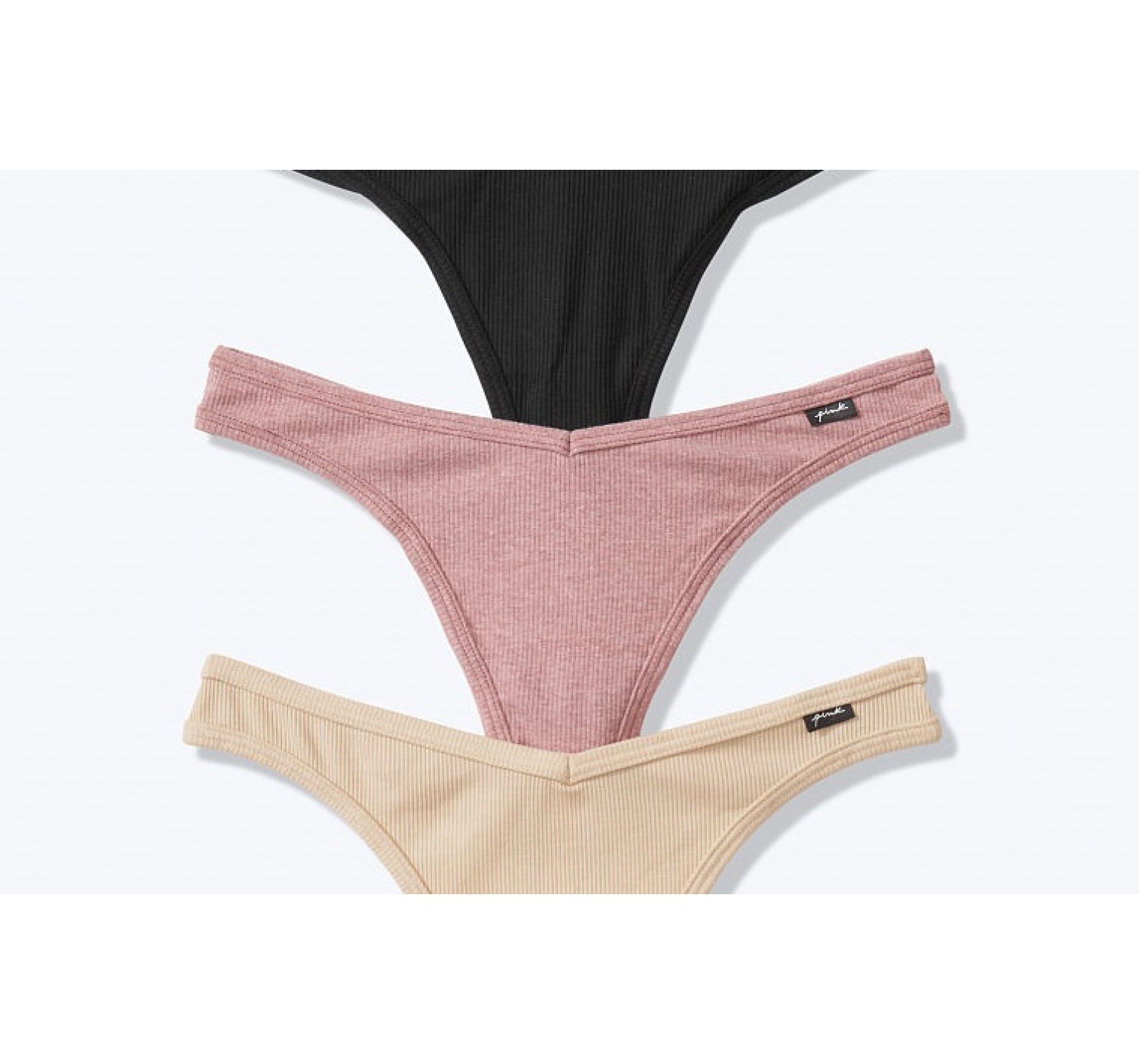 Трусики стринги Victoria's Secret Pink Ribbed Cotton Thong Panty