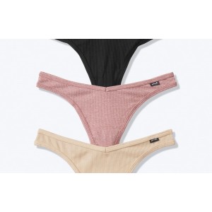 Трусики стринги Victoria's Secret Pink Ribbed Cotton Thong Panty