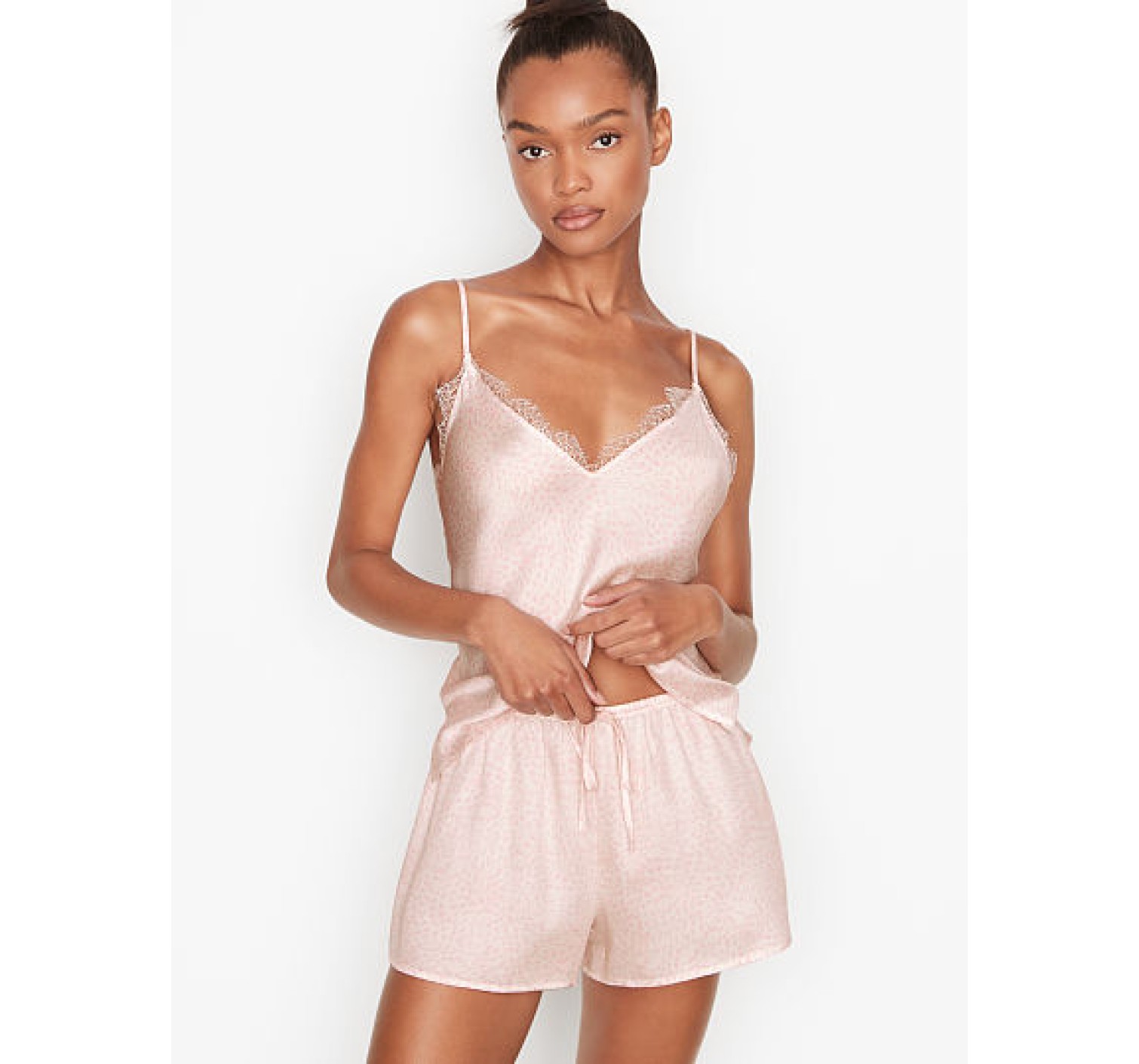 Сатиновая пижама Victoria’s Secret Satin Cami Set Pink Leopard