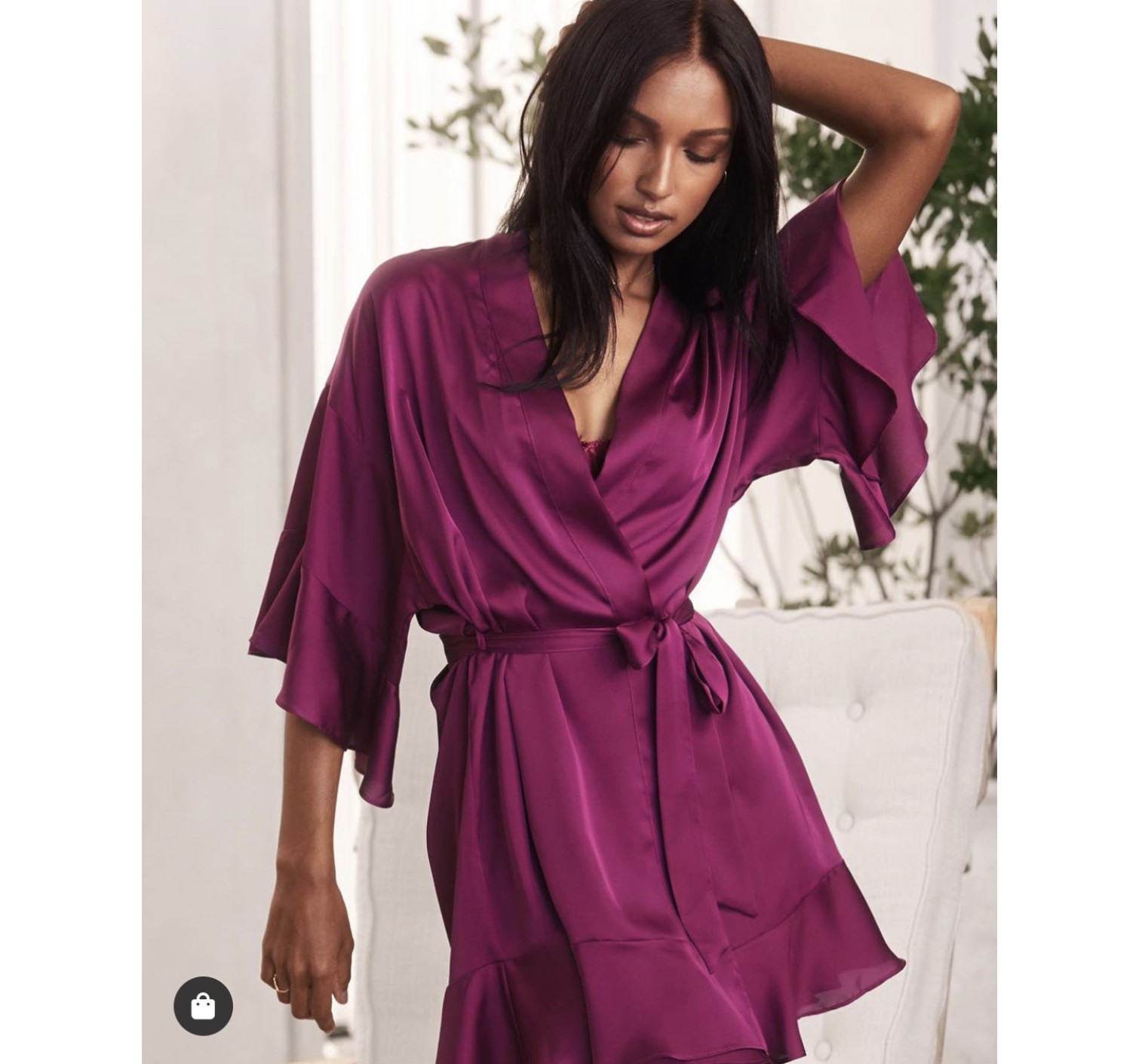 Халат Victoria's Secret Satin FLOUNCE KIMONO Fuchsia