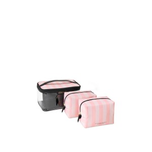 Набор косметичек три в розовую полоску Glam Bag Trio in Signature Stripe