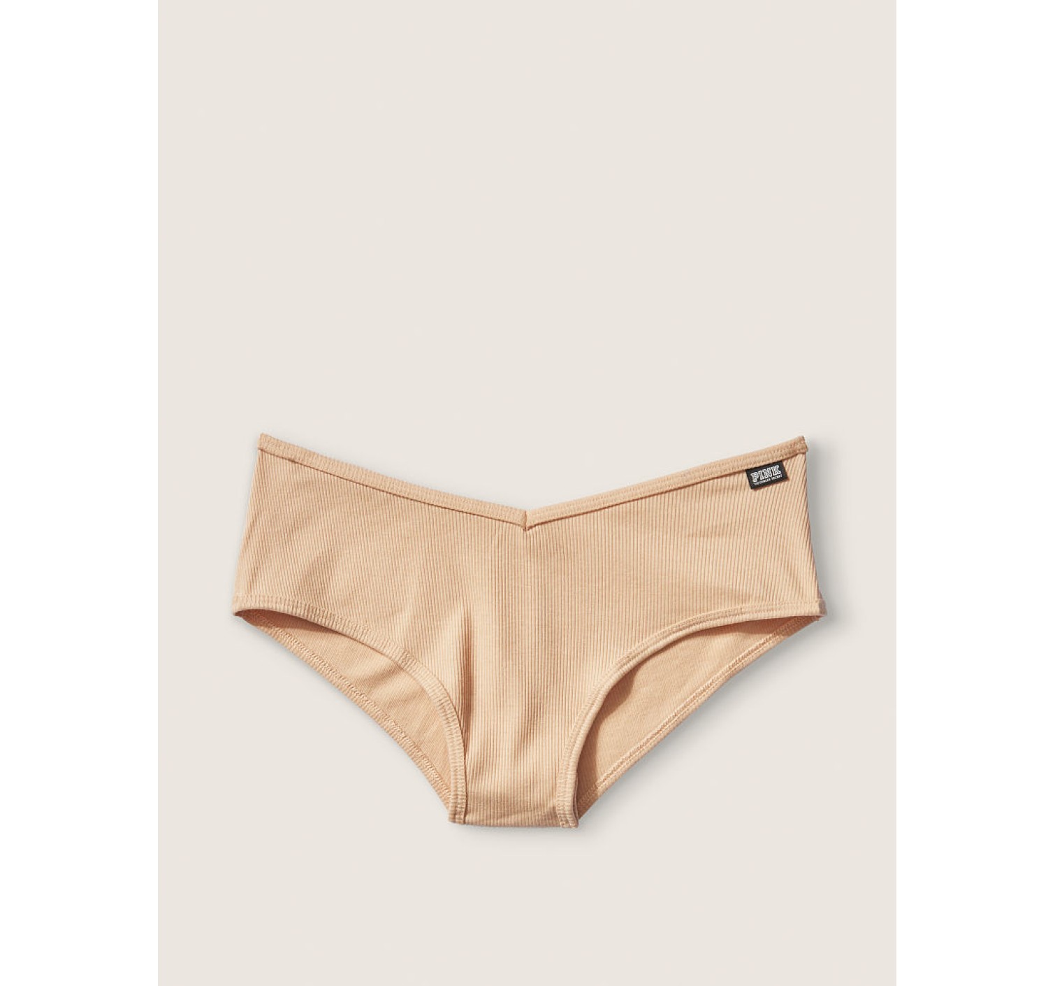Трусики чикстер Victoria's Secret PINK Beige Ribbed Cotton Cheekster Panty