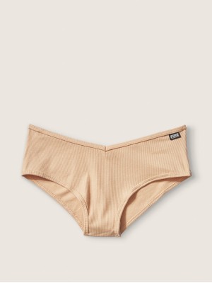 Трусики чікстер Victoria's Secret PINK Beige Ribbed Cotton Cheekster Panty