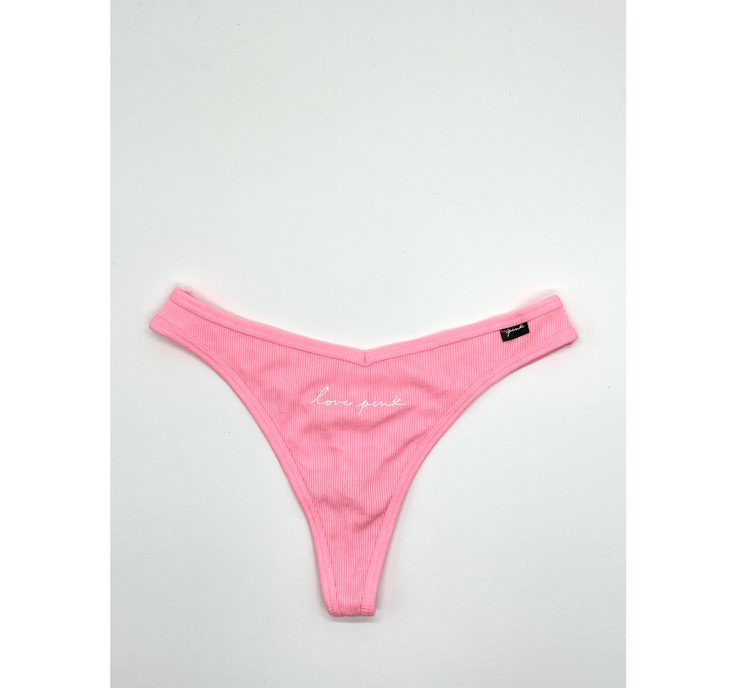 Трусики стринги VS PINK Ribbed Cotton Thong Panty Neon Pink