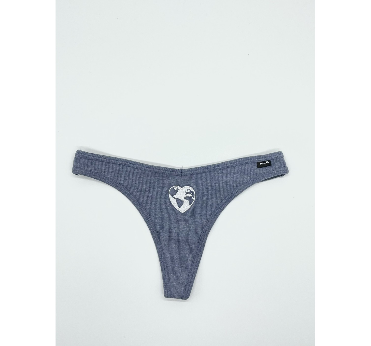Трусики стринги VS PINK Ribbed Cotton Thong Panty Heart Earth