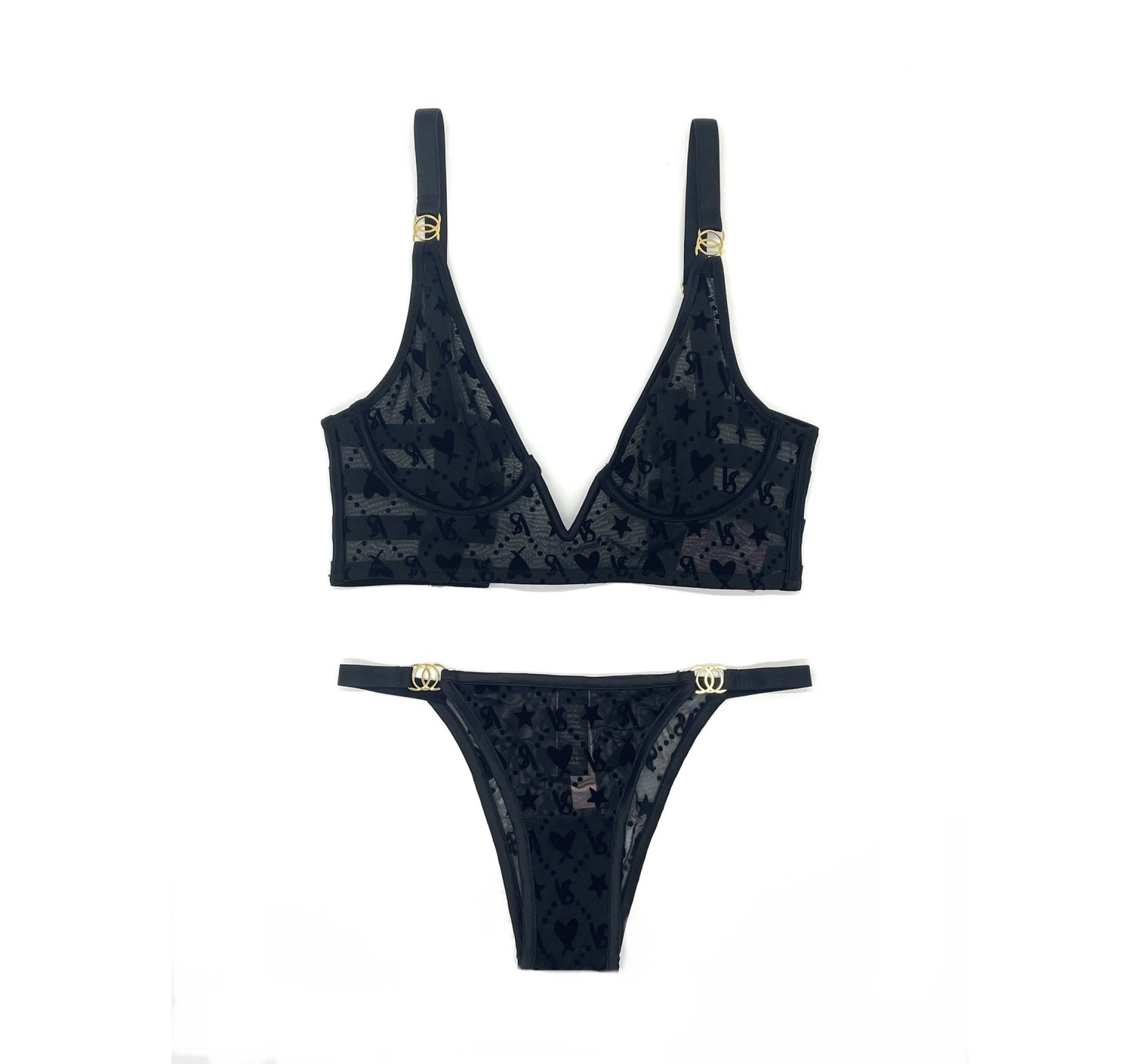Комплект VS Luxe Lingerie Logo Mesh V-wire Long Line Bralette set