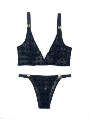 Комплект VS Luxe Lingerie Logo Mesh V-wire Long Line Bralette set