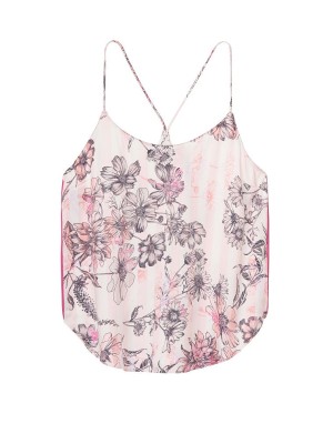 Сатиновая пижама VS Satin Short Cami Set Coconut White Striped Floral