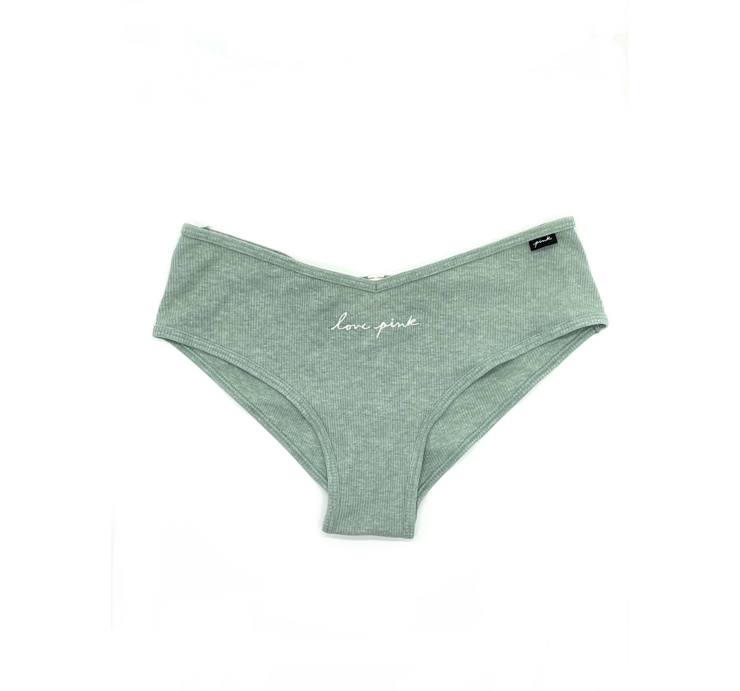 Трусики чики VS PINK Ribbed Green Cotton Cheekster Panty Love Pink