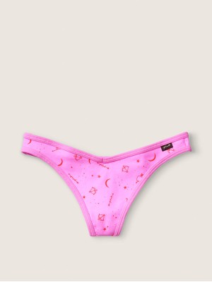 Трусики стринги Victoria's Secret PINK Ribbed Cotton Thong Panty Rose stars