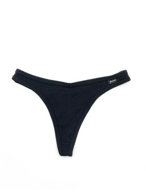 Трусики стрінги Victoria's Secret PINKBlack Ribbed Cotton Thong Panty