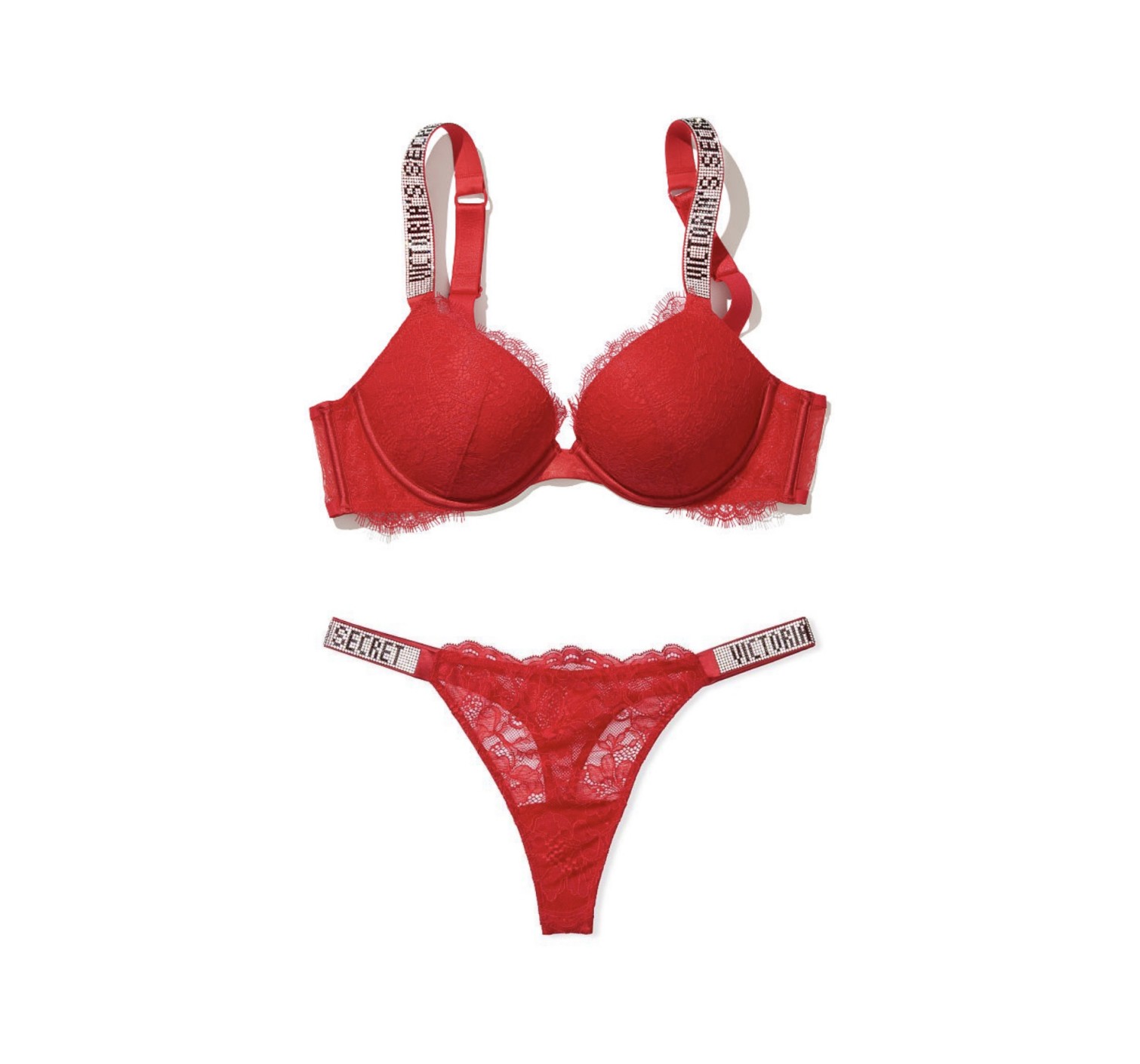 Комплект белья красное кружево Victoria’s Secret Very Sexy Embellished Strap
