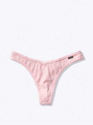 Трусики розовые стринги Victoria's Secret PINK Ribbed Cotton Thong Panty 