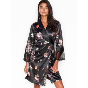 Сатиновый халат Victoria’s Secret Very Sexy Satin Kimono Black Lace