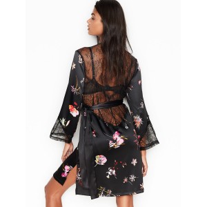 Сатиновый халат Victoria’s Secret Very Sexy Satin Kimono Black Lace
