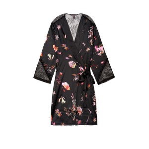 Сатиновый халат Victoria’s Secret Very Sexy Satin Kimono Black Lace