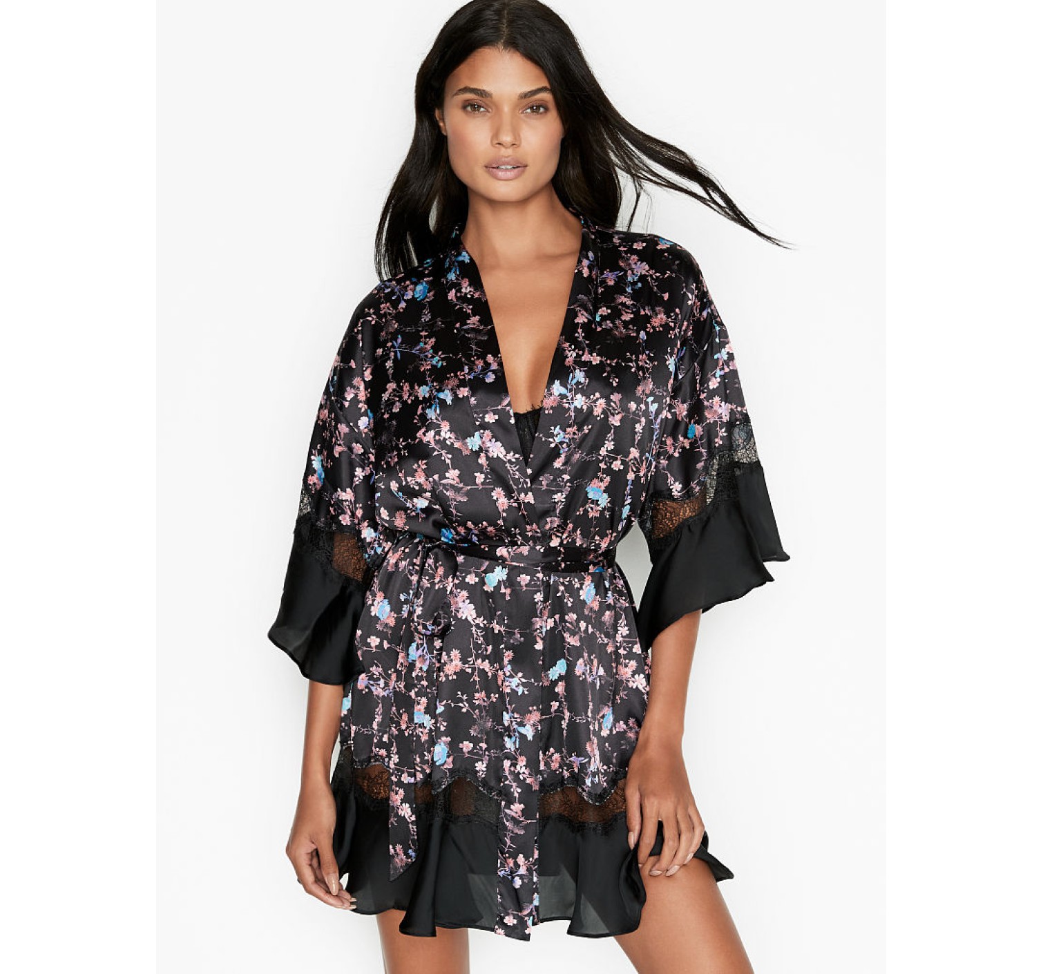 Сатиновый халат Victoria’s Secret Very Sexy Satin Kimono Floral Lace