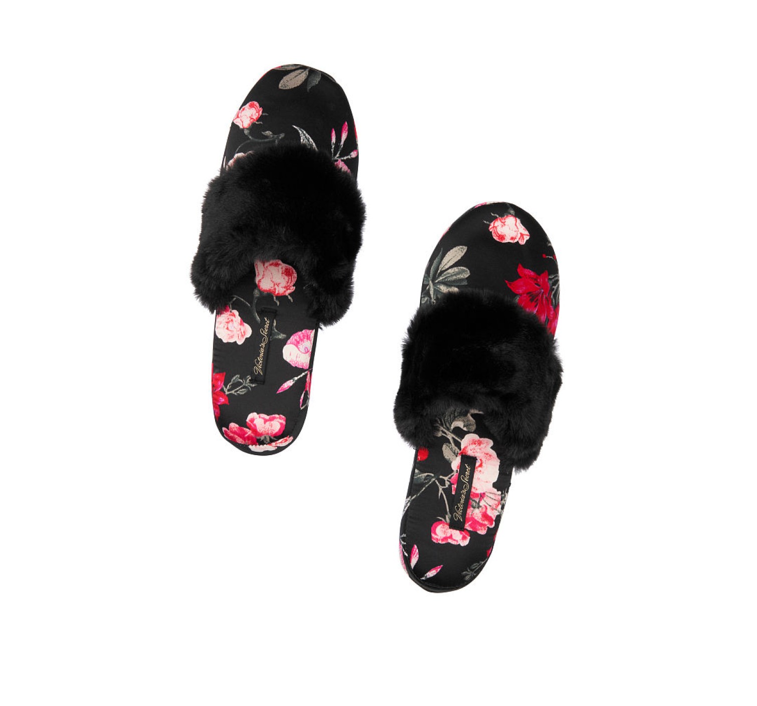 Домашние тапочки Victoria’s Secret Satin Black Floral print