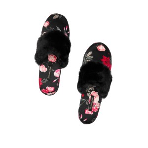 Домашние тапочки Victoria’s Secret Satin Black Floral print