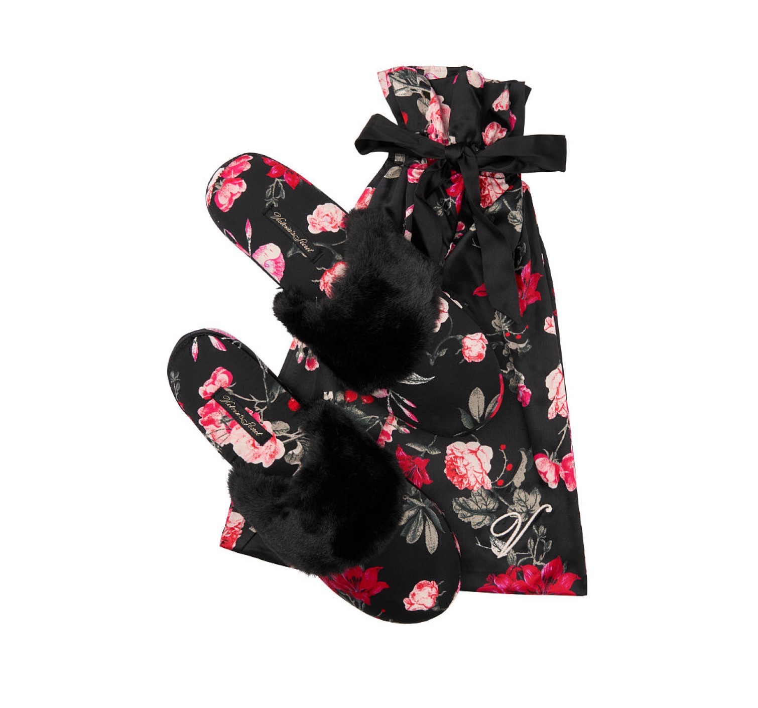 Домашние тапочки Victoria’s Secret Satin Black Floral print
